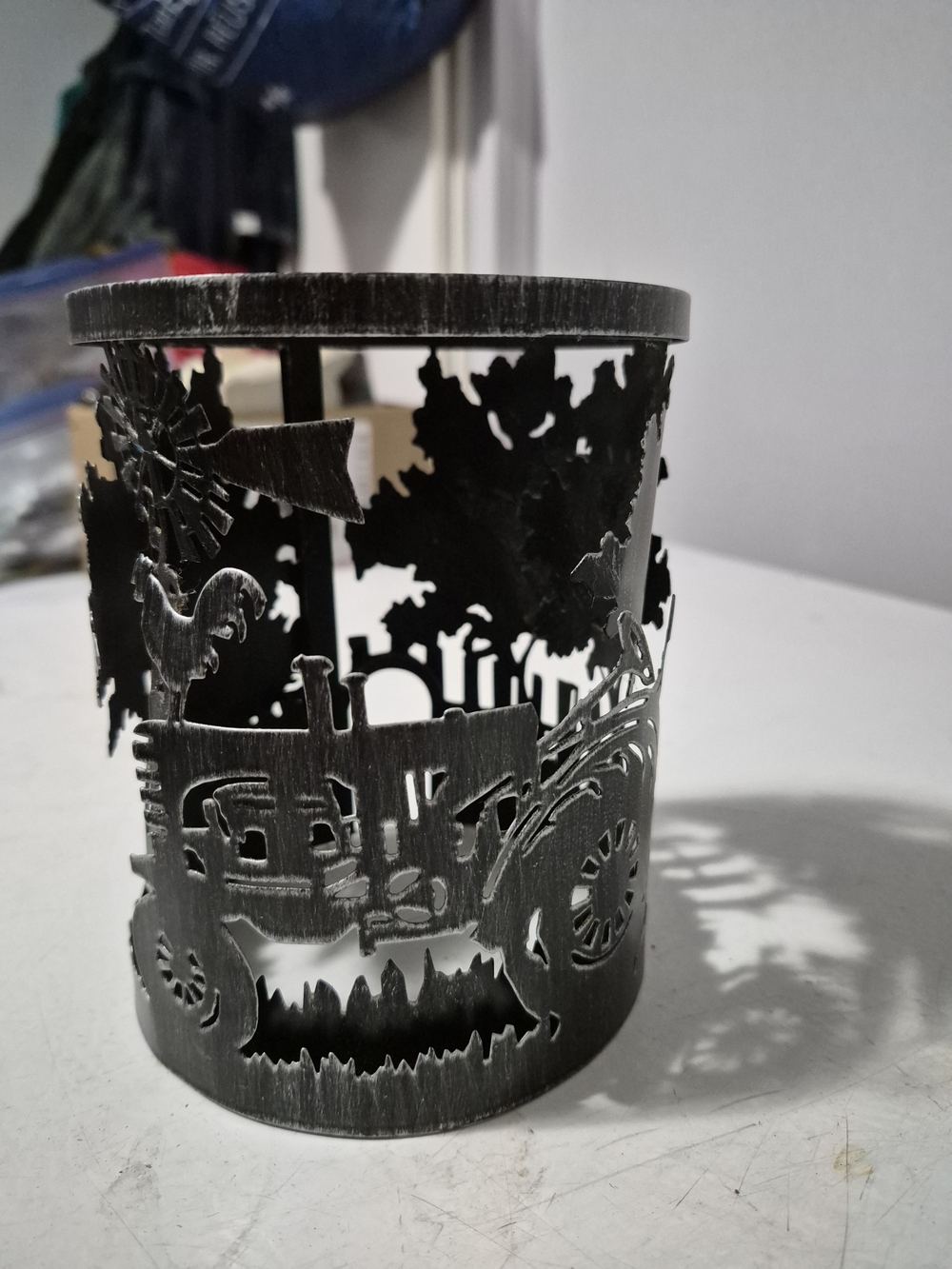 Decorative Farm Scene Metal Candle Holder - Black